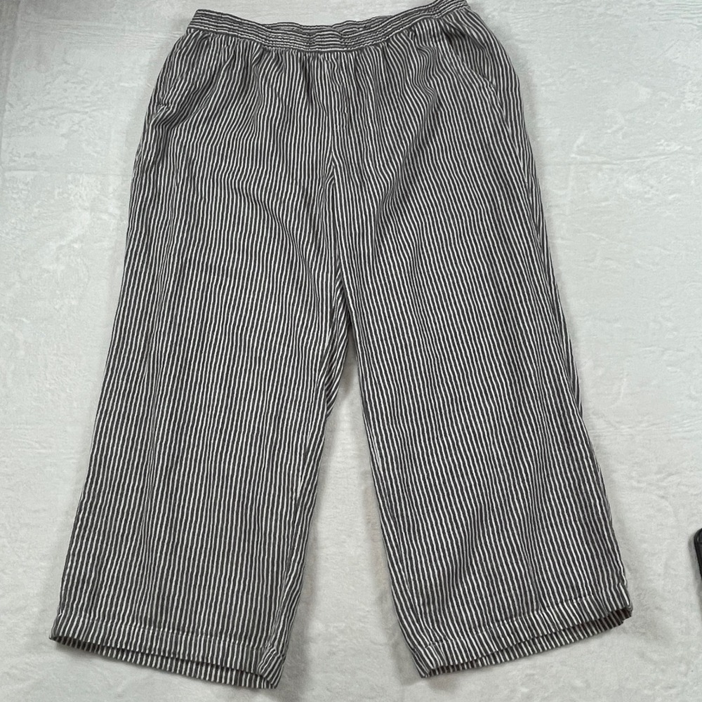 Old Navy Womens XL Grey Striped High Rise Linen Blend Wide Leg Pants Beachy Boho